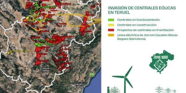Teruel Existe presenta un mapa mostrando que el 10% de la provincia estaría ocupado con los proyectos eólicos