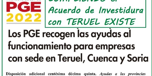 La inclusión de las ayudas a empresas en zonas despobladas en los PGE cumple el Acuerdo de investidura con Teruel Existe