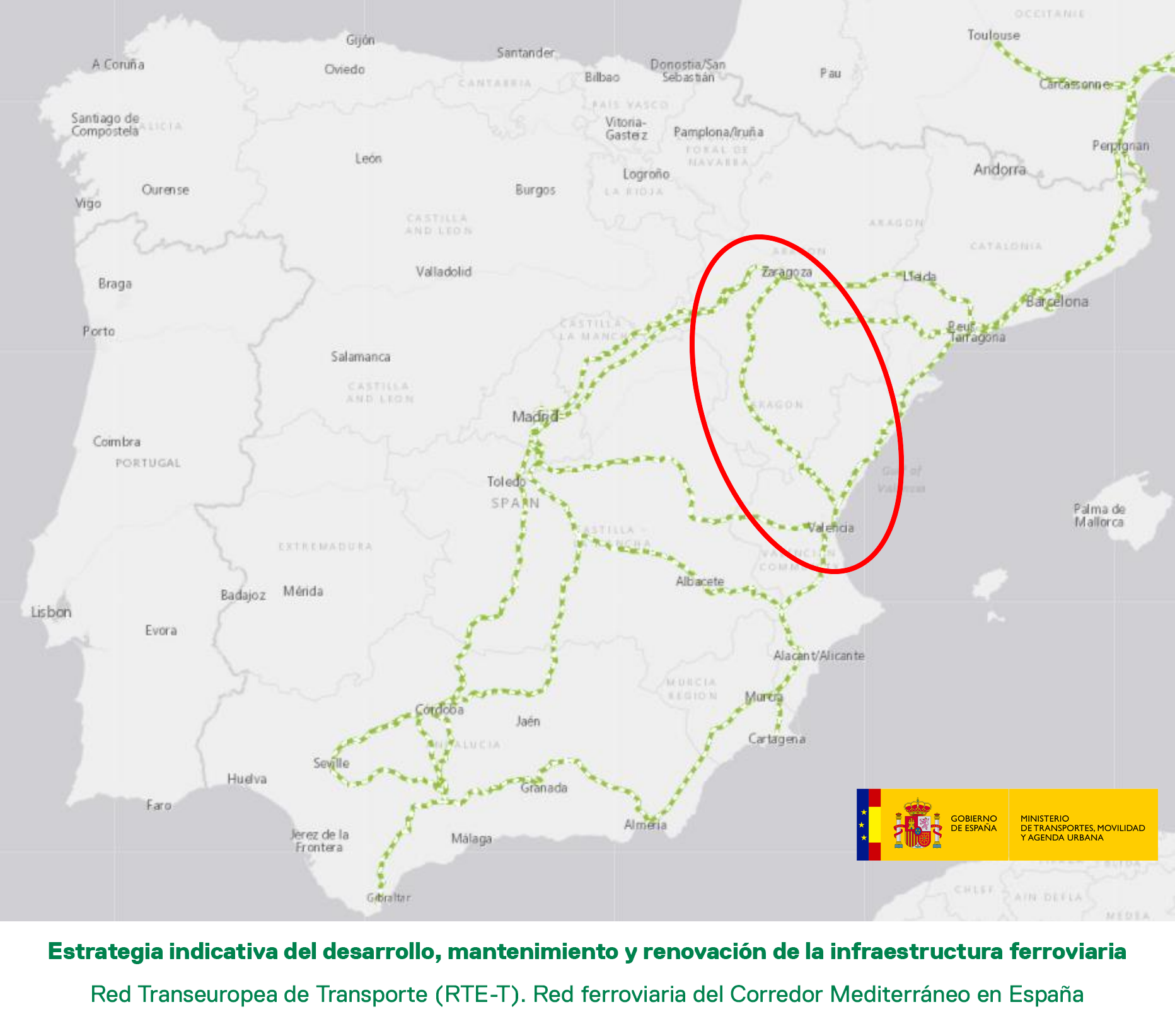 Mapa ESTRATEGIA INDICATIVA FERROVIARIA. Corredor ferroviario Sagunto Teruel Zaragoza